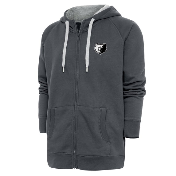 Men's Antigua Charcoal Memphis Grizzlies Metallic Logo Victory Raglan Full-Zip Hoodie