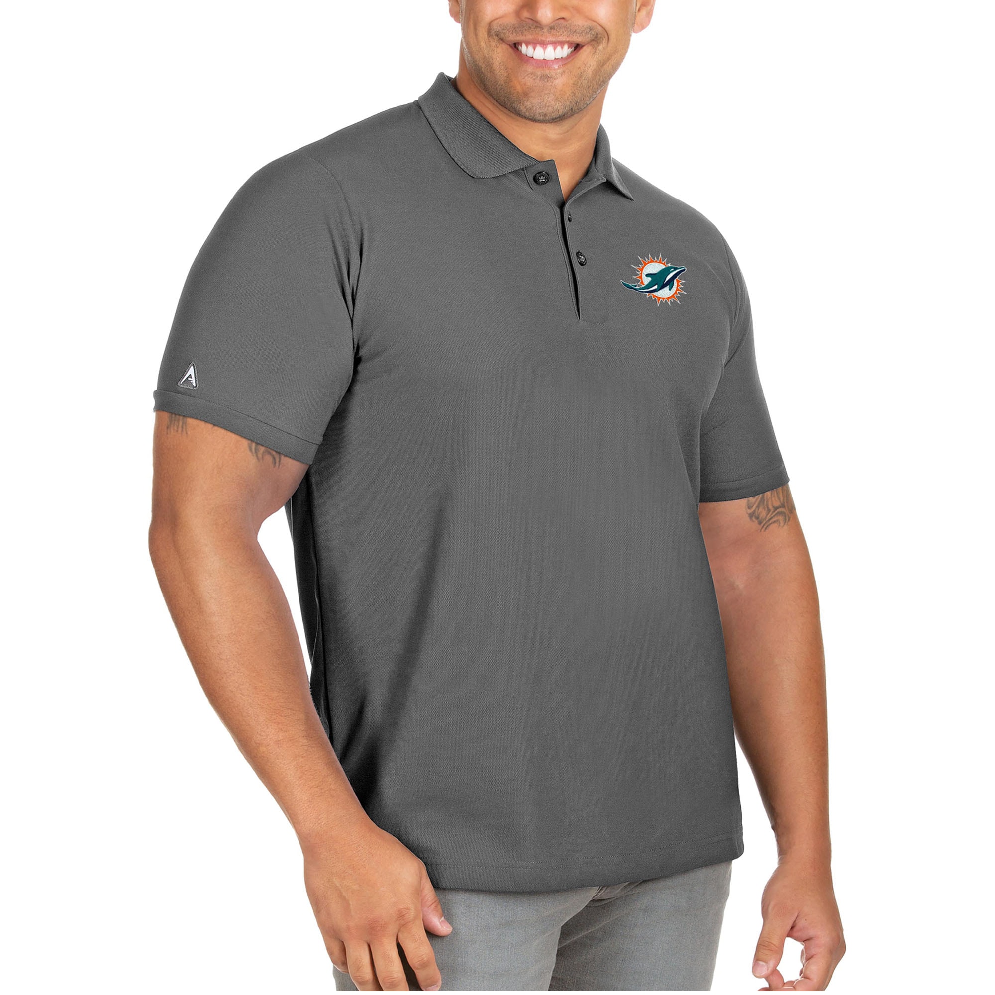 Men's Antigua Charcoal Miami Dolphins Big & Tall Legacy Pique Polo - image 1 of 1