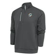 thumbnail image 1 of Men's Antigua Charcoal Miami Dolphins Team Logo Throwback Generation Quarter-Zip Pullover Top, 1 of 1
