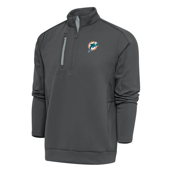 Men's Antigua Charcoal Miami Dolphins Team Logo Throwback Generation Quarter-Zip Pullover Top