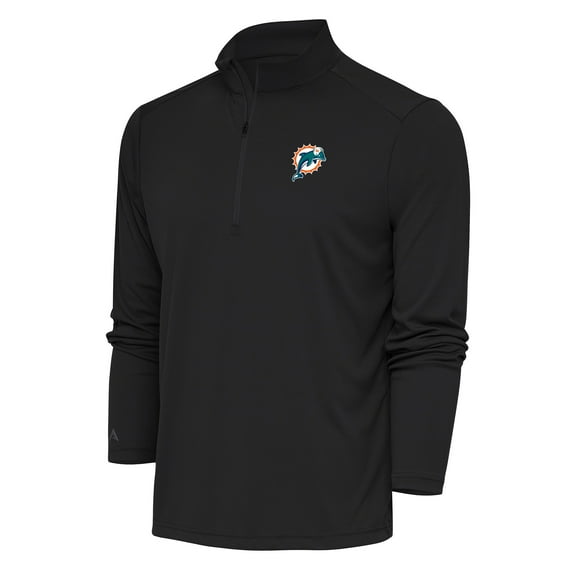 Men's Antigua Charcoal Miami Dolphins Team Logo Throwback Tribute Quarter-Zip Pullover Top
