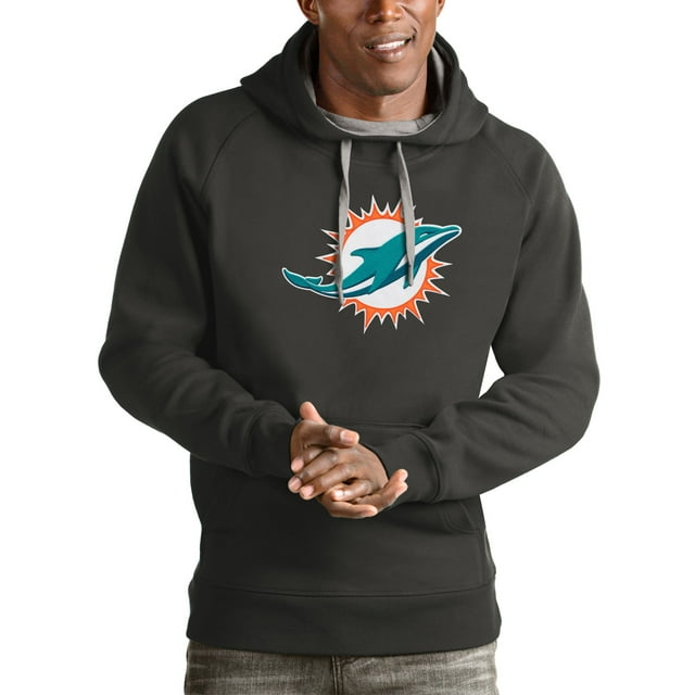 Men's Antigua Charcoal Miami Dolphins Victory Pullover Hoodie