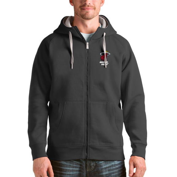 Men's Antigua Charcoal Miami Heat Logo Victory Full-Zip Hoodie