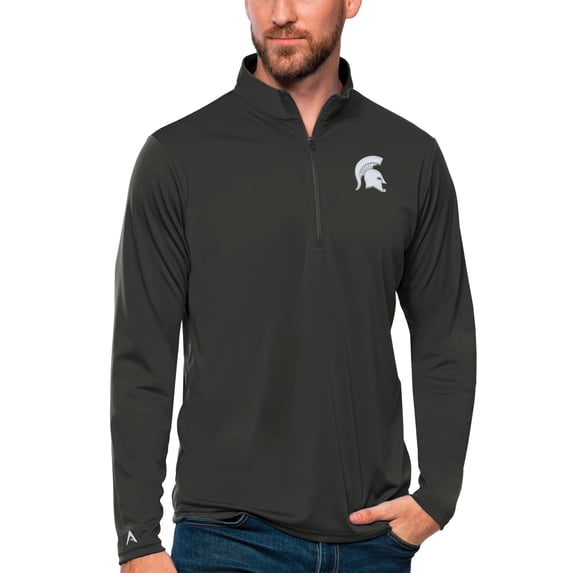 Men's Antigua Charcoal Michigan State Spartans Tribute Quarter-Zip Top