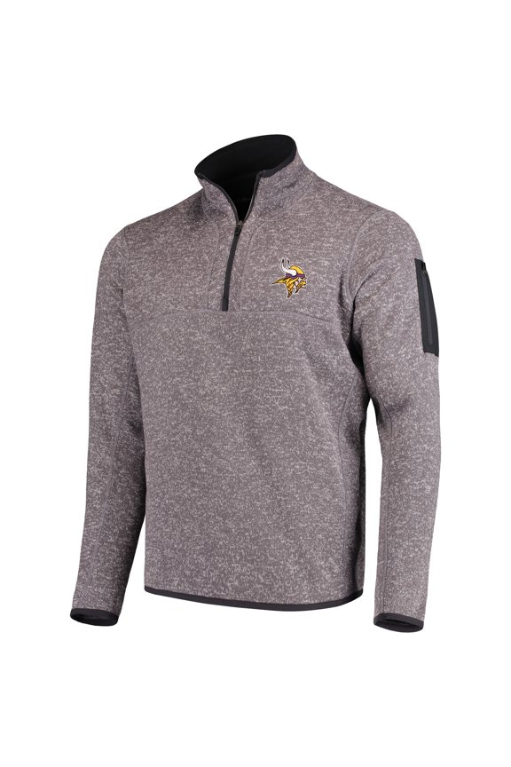 Men's Antigua Charcoal Minnesota Vikings Fortune Quarter-Zip Pullover Jacket