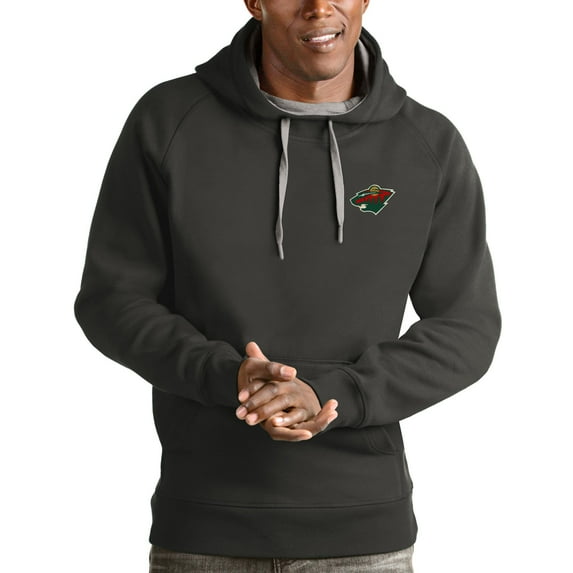 Men's Antigua Charcoal Minnesota Wild Victory Pullover Hoodie