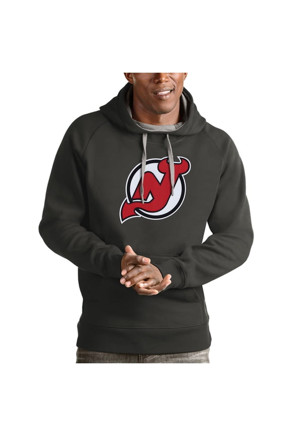 Men's Antigua Charcoal New Jersey Devils Logo Victory Pullover Hoodie