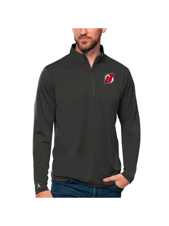 Men's Antigua Charcoal New Jersey Devils Tribute Quarter-Zip Pullover Top