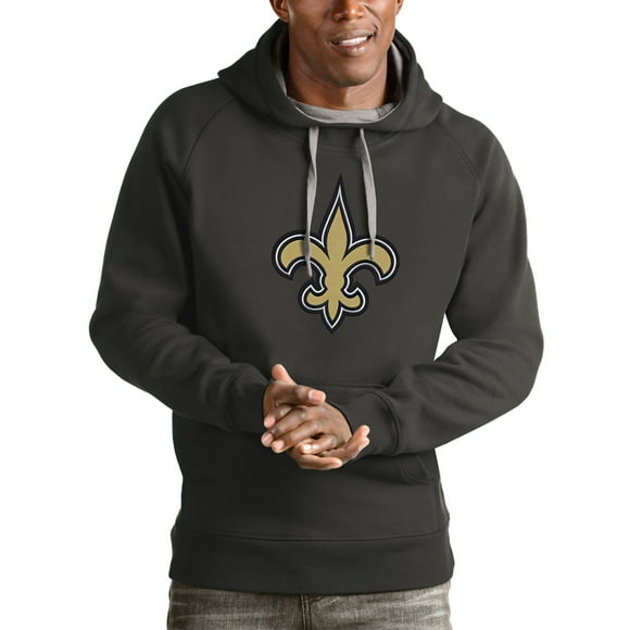 Men's Antigua Charcoal New Orleans Saints Victory Pullover Hoodie