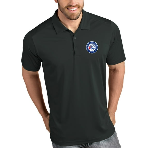 Men's Antigua Charcoal Philadelphia 76ers Tribute Polo