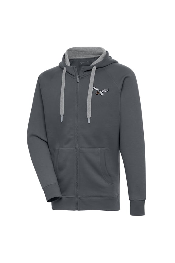 Men's Antigua Charcoal Philadelphia Eagles Throwback Logo Victory Full-Zip Hoodie