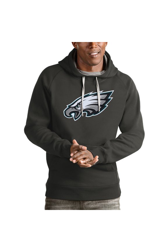 Men's Antigua Charcoal Philadelphia Eagles Victory Pullover Hoodie