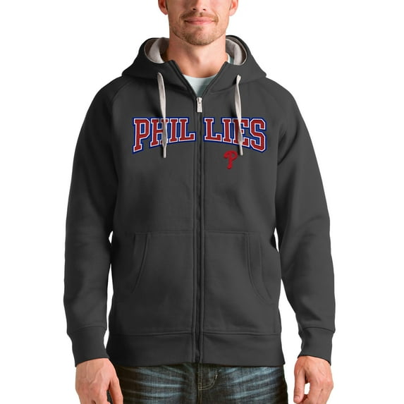 Men's Antigua Charcoal Philadelphia Phillies Team Logo Victory Full-Zip Hoodie