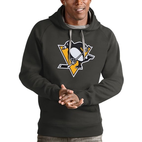 Men's Antigua Charcoal Pittsburgh Penguins Logo Victory Pullover Hoodie