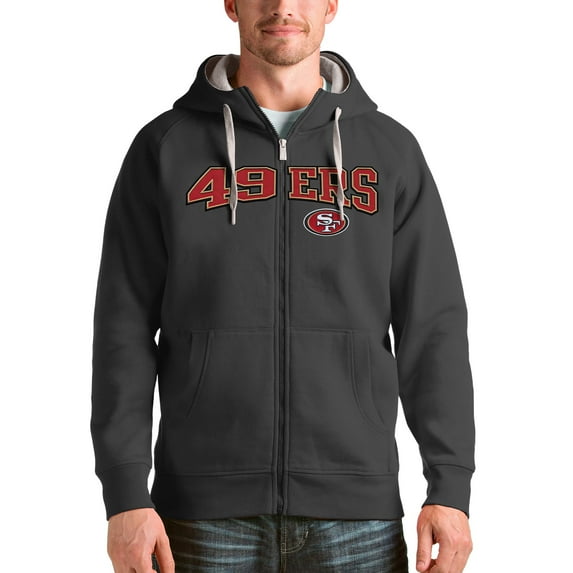 Men's Antigua Charcoal San Francisco 49ers Wordmark Victory Full-Zip Hoodie