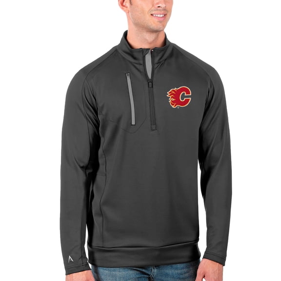 Men's Antigua Charcoal/Silver Calgary Flames Generation Quarter-Zip Pullover Jacket