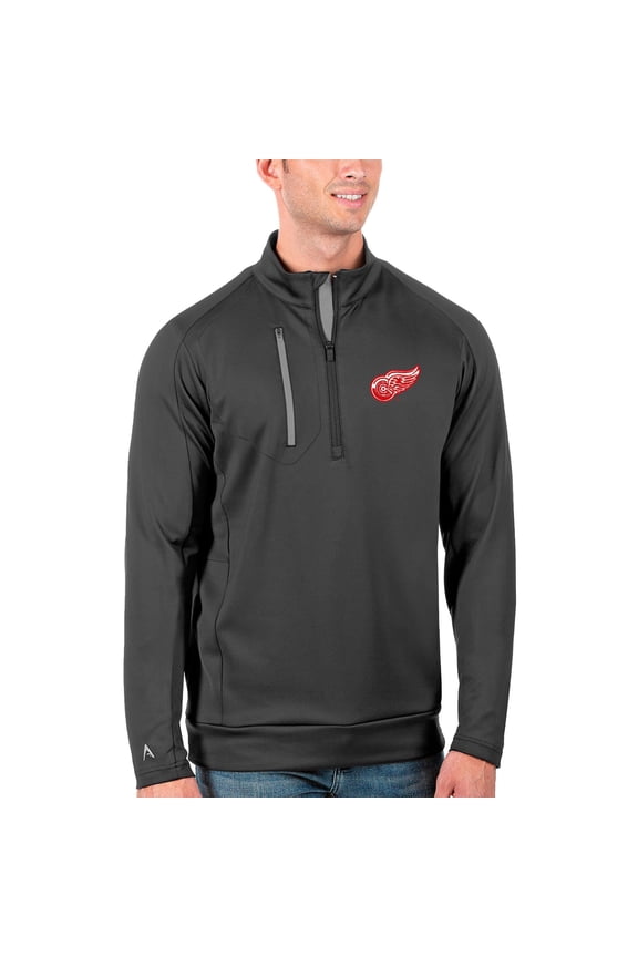Men's Antigua Charcoal/Silver Detroit Red Wings Generation Quarter-Zip Pullover Jacket