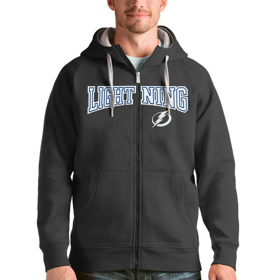 Men's Antigua Charcoal Tampa Bay Lightning Wordmark Victory Full-Zip Hoodie