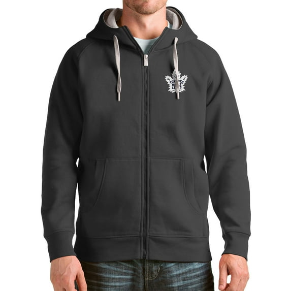Men's Antigua Charcoal Toronto Maple Leafs Logo Victory Full-Zip Hoodie