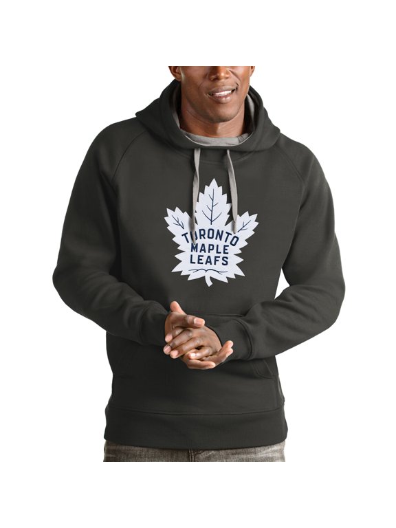 Men's Antigua Charcoal Toronto Maple Leafs Logo Victory Pullover Hoodie