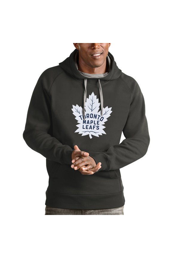 Men's Antigua Charcoal Toronto Maple Leafs Logo Victory Pullover Hoodie