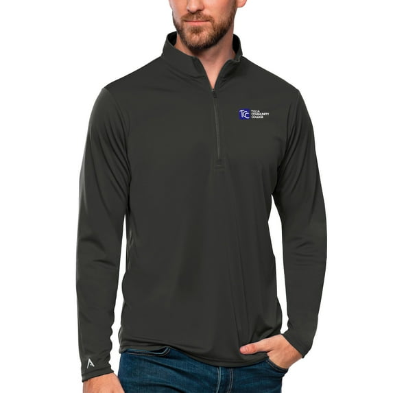 Men's Antigua Charcoal Tulsa Community College Tribute Quarter-Zip Pullover Top