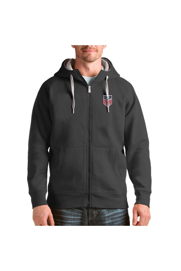 Men's Antigua Charcoal USMNT Victory Full-Zip Hoodie