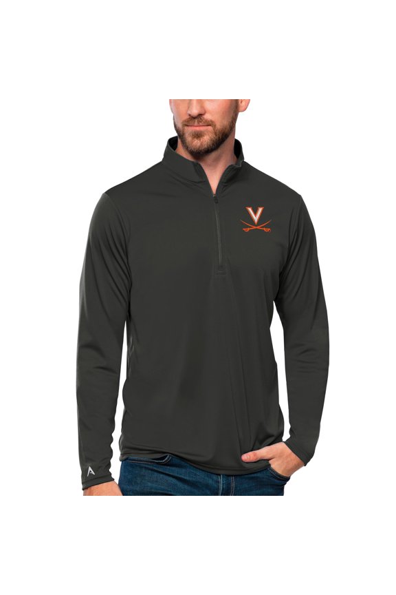 Men's Antigua Charcoal Virginia Cavaliers Tribute Quarter-Zip Top