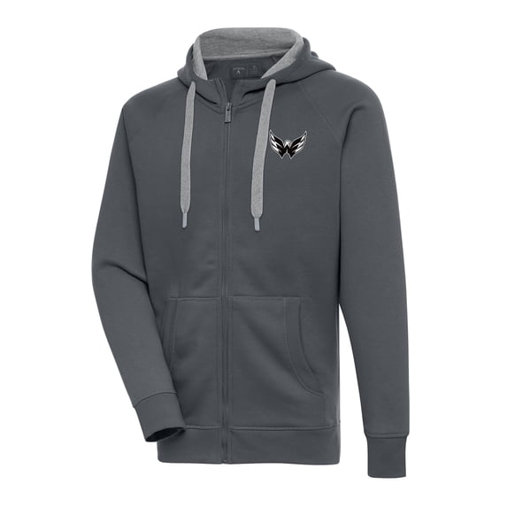 Men's Antigua Charcoal Washington Capitals Metallic Logo Victory Full-Zip Hoodie