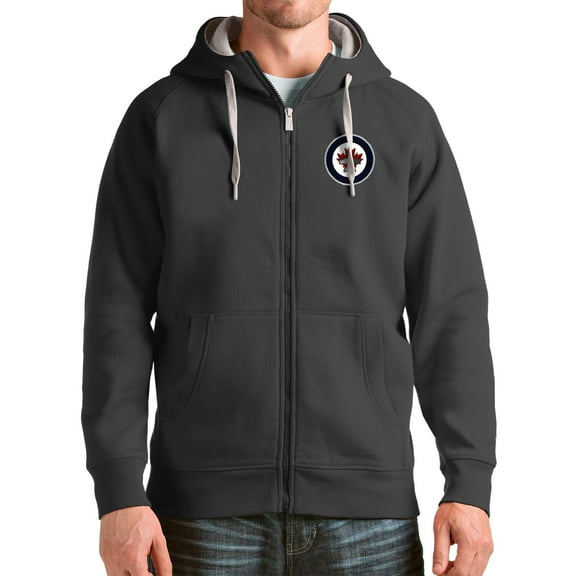 Men's Antigua Charcoal Winnipeg Jets Logo Victory Full-Zip Hoodie
