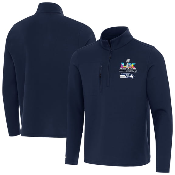 Men's Antigua College Navy Seattle Seahawks Super Bowl LX Champions Insider Quarter-Zip Pullover