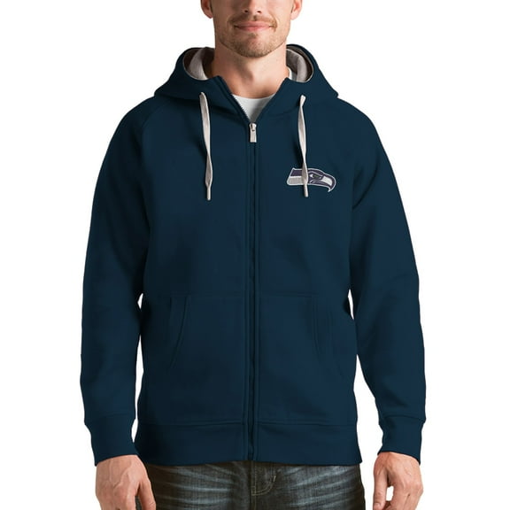 Men's Antigua College Navy Seattle Seahawks Victory Full-Zip Hoodie