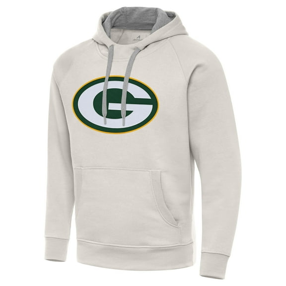 Men's Antigua Cream Green Bay Packers Victory Raglan Pullover Hoodie