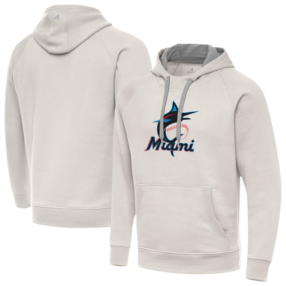 Men's Antigua Cream Miami Marlins Victory Pullover Hoodie