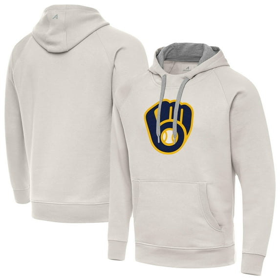 Men's Antigua Cream Milwaukee Brewers Victory Pullover Hoodie