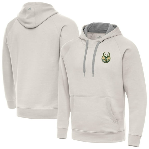 Men's Antigua Cream Milwaukee Bucks Victory Pullover Hoodie