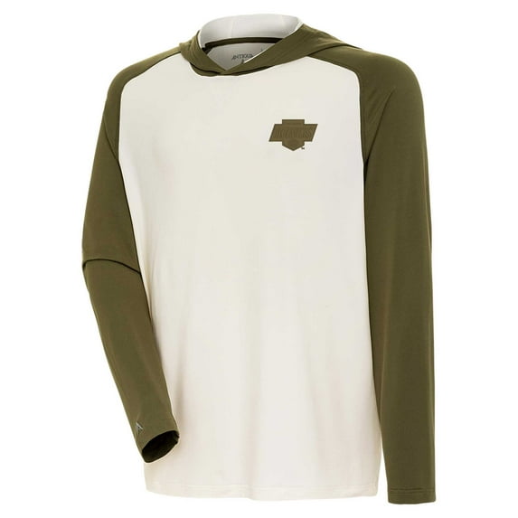 Men's Antigua Cream/Olive Los Angeles Kings Intrepid Sand Raglan Long Sleeve Hoodie T-Shirt