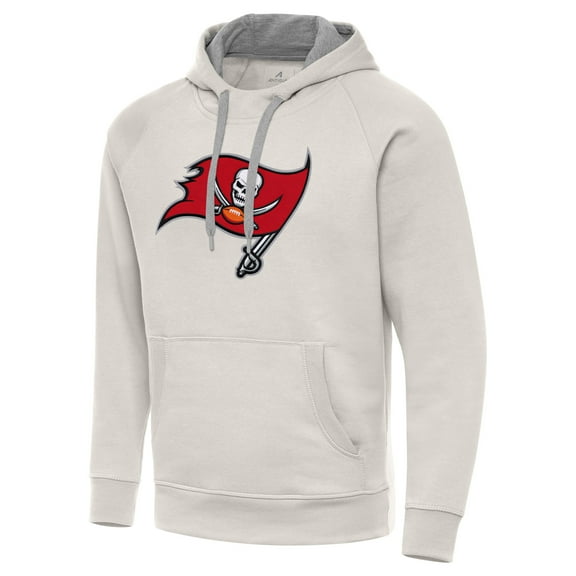 Men's Antigua Cream Tampa Bay Buccaneers Victory Raglan Pullover Hoodie