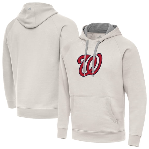 Men's Antigua Cream Washington Nationals Victory Pullover Hoodie