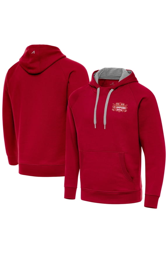 Men's Antigua Crimson Denver Pioneers 2026 NCAA Frozen Four Men's Ice Hockey National Champions Victory Hoodie