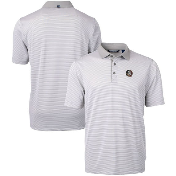Men's Cutter & Buck Gray/White Florida State Seminoles Big & Tall Virtue Eco Pique Micro Stripe Recycled Polo