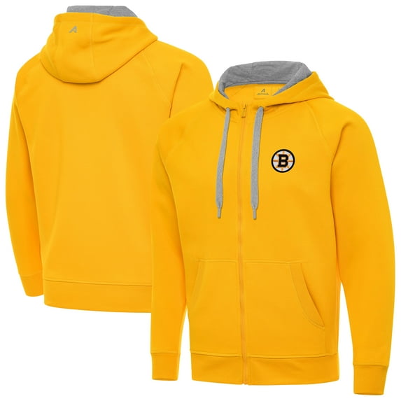 Men's Antigua Gold Boston Bruins Victory Full-Zip Hoodie