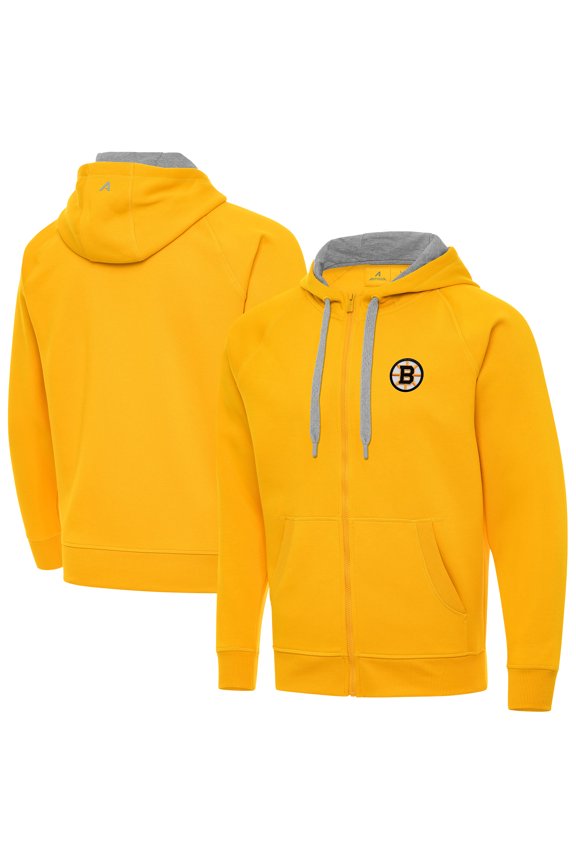 Men's Antigua Gold Boston Bruins Victory Full-Zip Hoodie