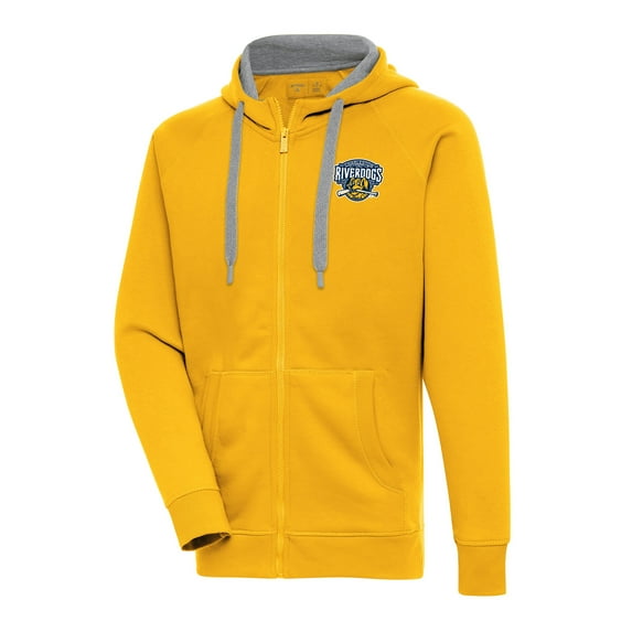 Men's Antigua Gold Charleston RiverDogs Victory Full-Zip Hoodie