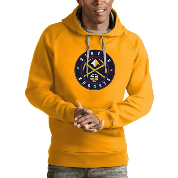 Men's Antigua Gold Denver Nuggets Team Logo Victory Pullover Hoodie