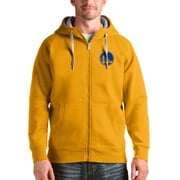 Mens Antigua Gold Golden State Warriors Logo Victory Full-Zip Hoodie