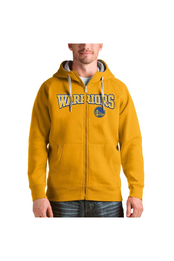 Men's Antigua Gold Golden State Warriors Victory Full-Zip Hoodie