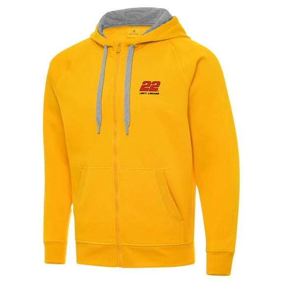 Men's-Antigua  Gold Joey Logano Victory Full-Zip Hoodie