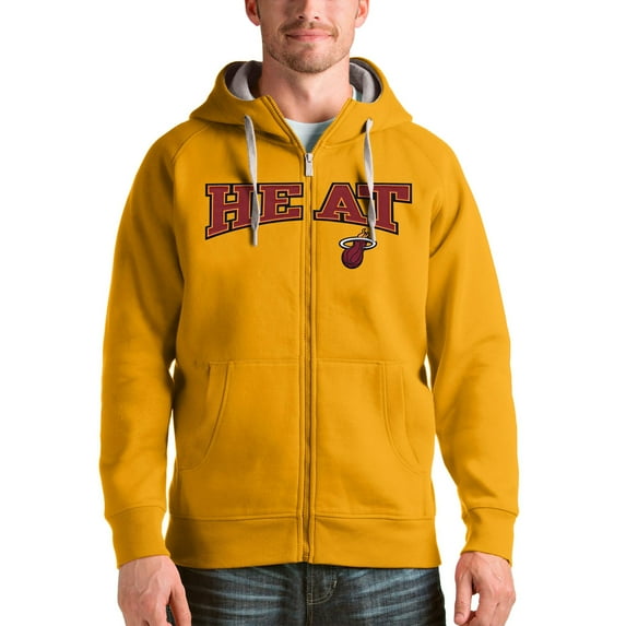 Men's Antigua Gold Miami Heat Victory Full-Zip Hoodie