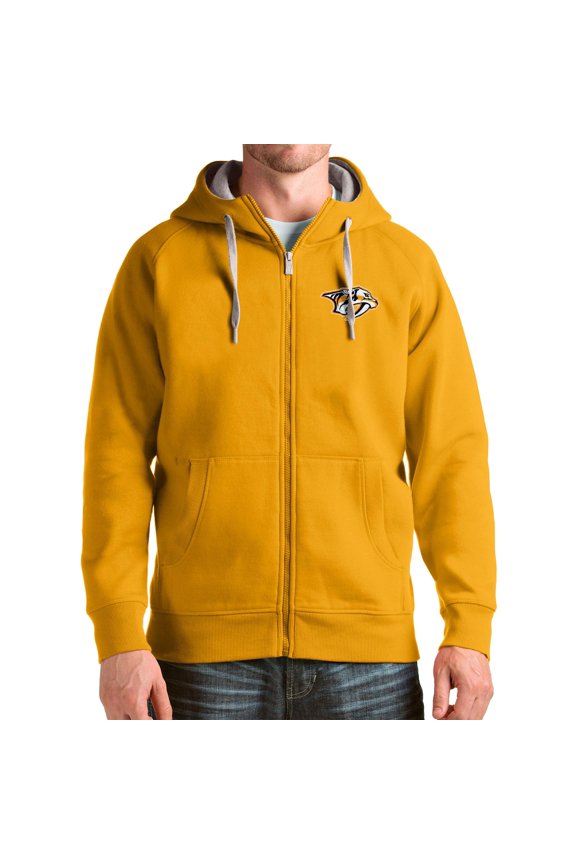 Men's Antigua Gold Nashville Predators Logo Victory Full-Zip Hoodie